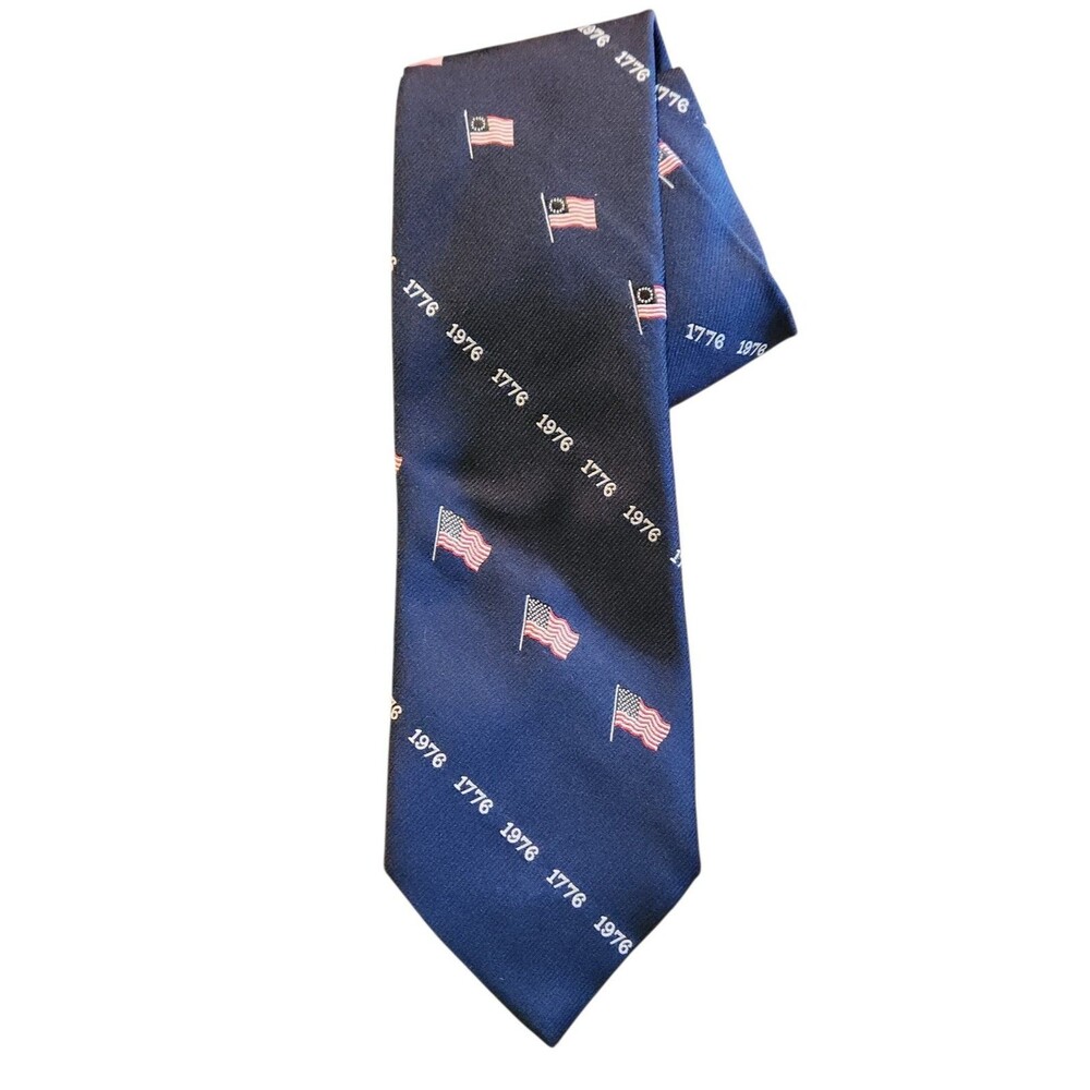 Vintage God Bless America Bicentennial Tie Blue w/ American Flags 1776 &1976